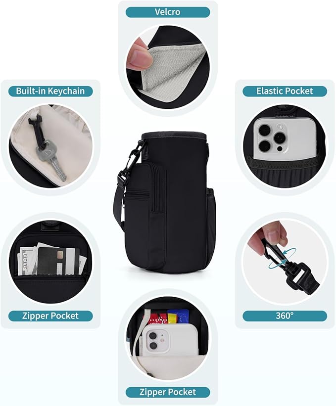 sportsnew Magnetic Gym Bag for Women Men, Water Bottle Carrier Holder with Strap & Phone Pockets for 40oz Tumbler with Handle, 4 Built-in Magnets Small Gym Bag for Sports, Workout, Fitness, Walking