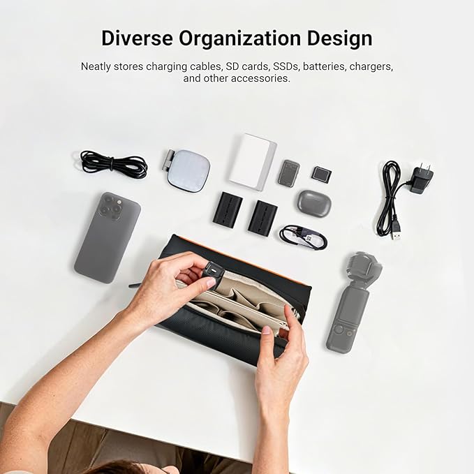 NEEWER Tech Pouch, Splashproof Tech Organizer Storage Case Travel Carry Bag with Multi Compartments Shoulder Strap for Electronics Photography Accessories SD Card Battery Cable Cord Charger, PB024