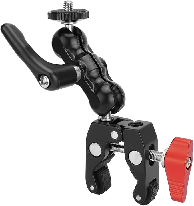 Multi-Functional Ballhead Clamp Magic Arm Adapter with Bottom Clamp Super Robust Central Lock Knob(Red)