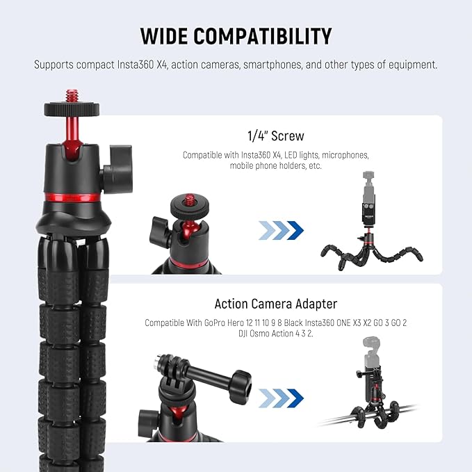 NEEWER Basics Tripod & Extension Adapter Compatible with DJI Osmo Pocket 3, 4 in 1 Mountaineering Kit, Mini Flexible Tripod/Expansion Cage Frame/Mount Adapter for Vlogging, GP-66