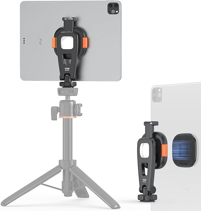 VRIG Tripod Mount Adapter for iPad, Magnetic Quick-Release Adapter Compatible with Smartphones and Tablets, 1/4" Thread & Cold Shoe Interface for Tripods, Cameras, Monopods, Handles, MG-03L