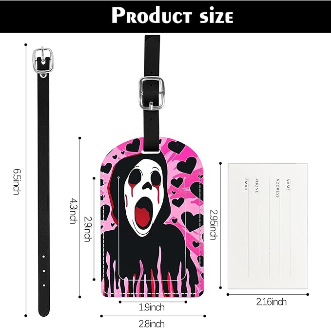 2 Pack Luggage Tag Suitcase Tags PU Leather Identifiers Privacy Cover Luggage Tags Aesthetic Cute Travel Bag Labels for Women Girls Men-Black Heart