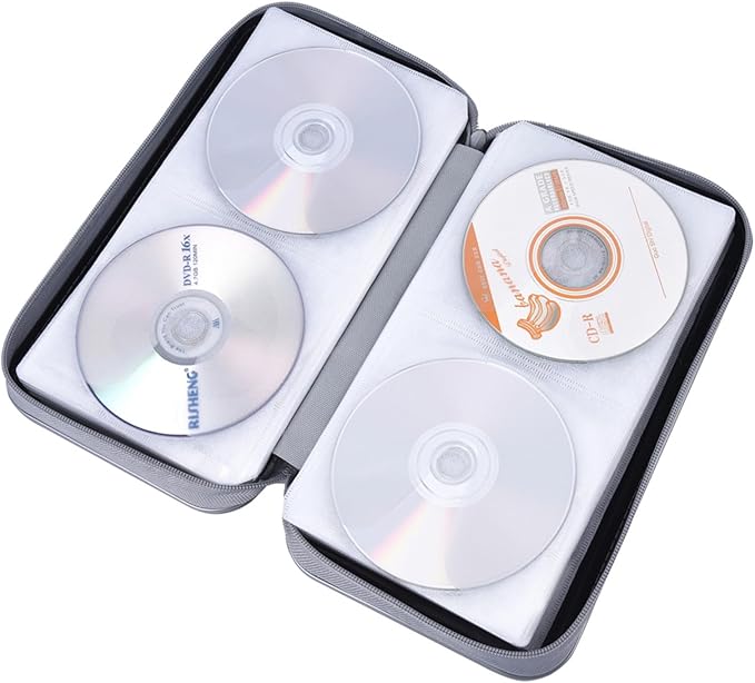 alavisxf xx CD Case, 96 Capacity Hard Plastic CD Holder Protective DVD Disc Storage Case Holder Portable Zipper CD DVD Organizer Storage Wallet for Car Home Travel (96 Capacity, Black)