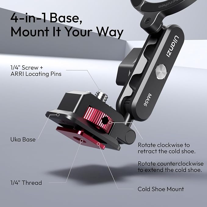 ULANZI MA56 4-in-1 Aluminum Magnetic Phone Tripod Mount for iPhone 17-12 Series, Arca Swiss Plate&1/4 Screw Mount, 360°Adjustable MagSafe Tripod Mount for iPhone/Camera Monitoring/Tripods/Stabilizers