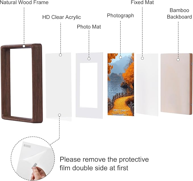 TEYCLZORE 4x6 Natural Walnut Picture Frame, Handmade Photo Frame, Display 3x4 Picture with Mat or 4x6 Without Mat, Tabletop Display and Wall Hanging