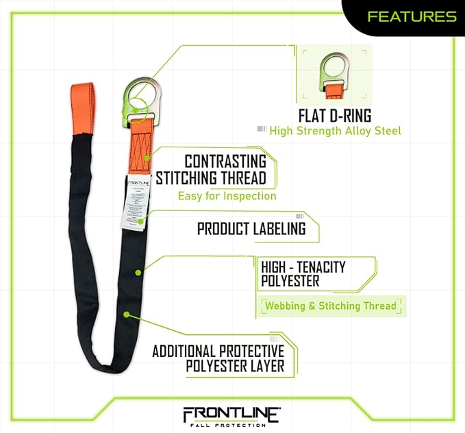 Frontline COS04R Concrete Embed Anchor Strap with D-Ring End 4' | ANSI & OSHA Compliant | Pour-in Disposable Anchor | 310 lbs. Capacity | Color Orange/Black