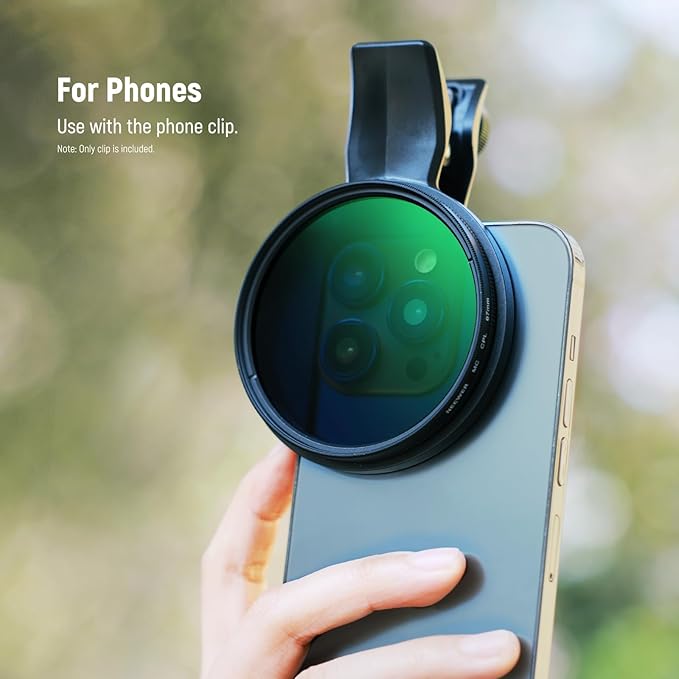NEEWER 67mm Phone Filter Clamp, Adjustable Threaded Filter Clip Mount Compatible with iPhone 17 Pro Max 16 16e 15 Plus 14 13 mini, LA007