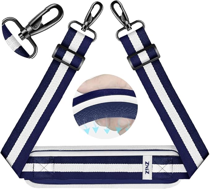 ZINZ 75" Shoulder Strap with Fixed Pad and Dual Balanced Buckles，Blue-White-Blue Stripe