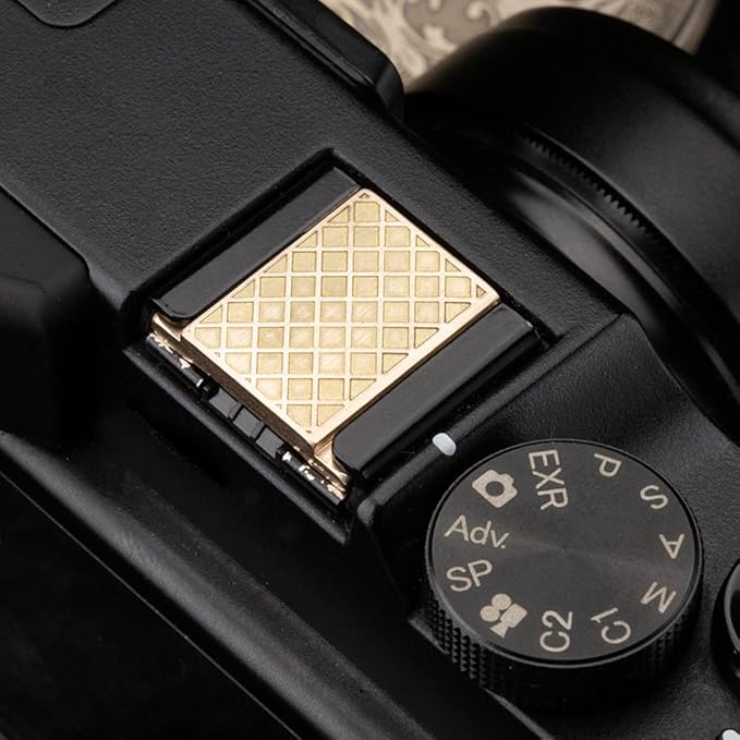 Grid Pattern Camera hot Shoe Cover for FUJIFILM X100VI X100V X-T4 X-T3 X-E4 X-T50 X-T30II Shutter Decorative Set (Copper Alloy-Hot Shoe Cover)
