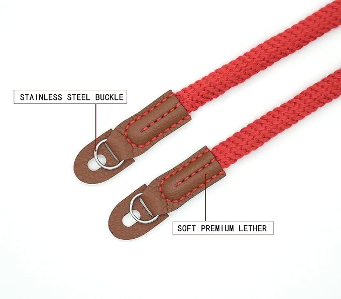Camera Rope Strap 100cm Soft Cotton Camera Strap Vintage Neck Shoulder Belt Strap for Mirrorless and DSLR Camera. (Red)