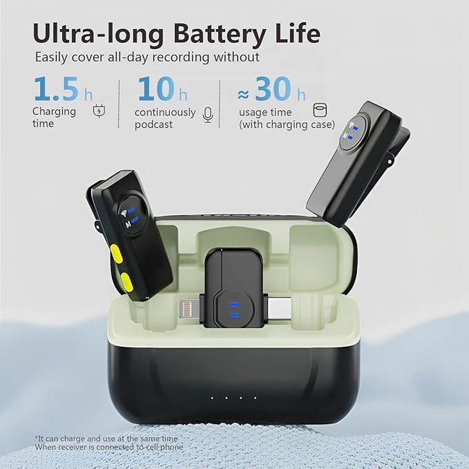 MAYBESTA Wireless Lavalier Microphone for iPhone Android Phone - Bluetooth Lapel Mic for Video Recording with Charging Case - Mini Clip on Microphones for Podcast Vlogging TikTok Interview
