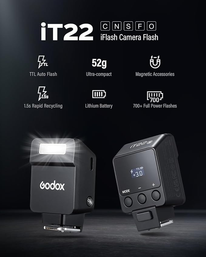 Godox iT22 N Mini Flash for Nikon Built-in 7.4V 300mAh Battery Manual/TTL Modes 700+ Flashes 1.5s Recycle Hot Shoe Flash with Diffuser/Color Filters Accessories for Nikon Cameras