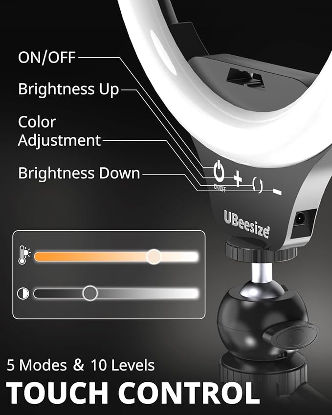 UBeesize 12" Desk Ring Light with Stand & Phone Holder - Adjustable Studio Light for Photography，Zoom Meetings, YouTube, TikTok, Live Streaming
