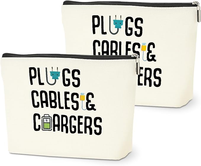 2 PCs Cable Organizer Bag Funny Makeup Bag Charger Bag Plugs Cosmetic Bag, Travel Storage Bag for Charging Cord Electronics Accessories Storage, Gifts for Women Christmas birthday Gifts Zipper Pouch