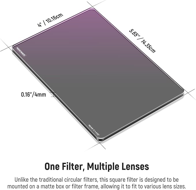 NEEWER ND0.9 (3 Stops) Square ND Filter, 4"x5.65" Dual Sided 30 Multi Nano Coated Cinema Neutral Density Filter for NEEWER Matte Box Compatible with Tilta Compatible with SmallRig