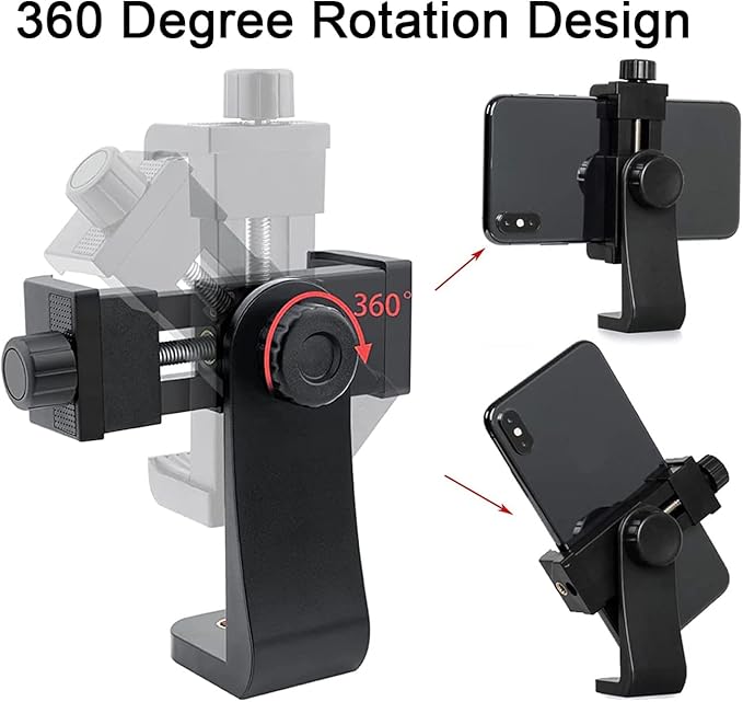 Cell Phone Tripod Mount Adapter, Universal Phone Holder Adjustable Clamp, 360 Degree Rotatable Bracket 1/4" Screw Clip for iPhone, Samsumg, Selfie Stick, Monopod (Black-2 Pack)