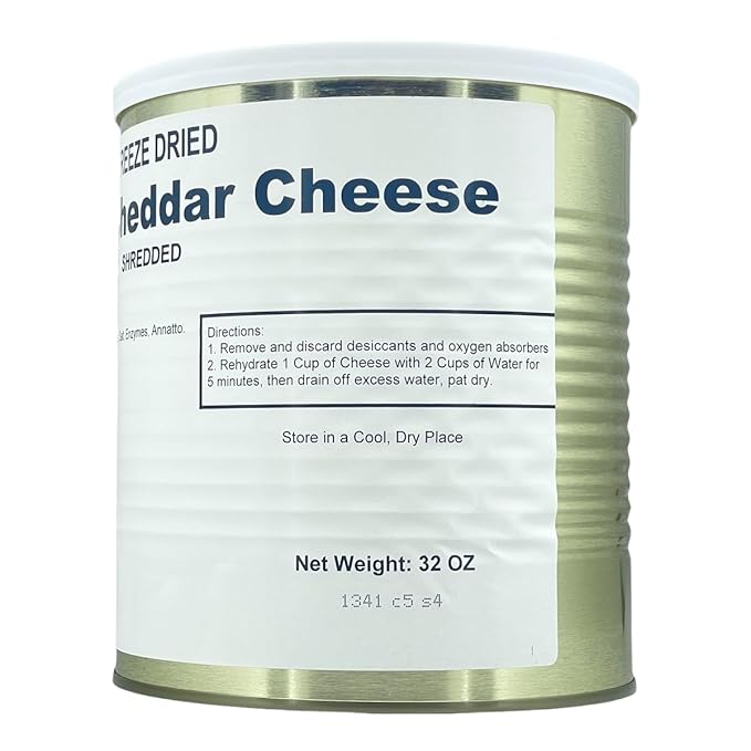 Military Surplus Freeze Dried Shredded Sharp Cheddar Cheese – #10 Can – 32 oz – 25+ Year Shelf Life – Emergency Food Supply – Camping, Hiking, Survival, Backpacking – Long-Term Storage Food – Pack of 1