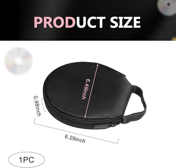 Car CD Case, 20 Capacity Oxford Cloth CD Protective Holder with Transparent Film Divider, Waterproof Portable Round Disc Case with Reinforced Handle, Universal DVD Organizer Wallet (Black)