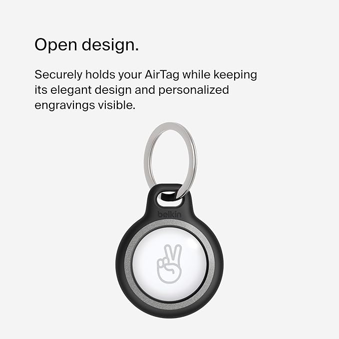 Belkin Apple AirTag Reflective Secure Holder With Key Ring - AirTag Holder - AirTag Keychain Accessories - Reflective & Scratch Resistant AirTag Case With Raised Edges - Black