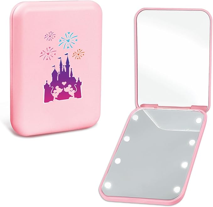Preppy Cute Pink Travel Compact Mirror with Light for Purses 1X/2X Magnification Mini Led Portable Pocket Makeup Mirror, Trendy Christmas Birthday Gift Stocking Stuffers for Teen Girls Women