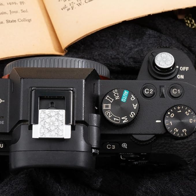 Floral Pattern Camera hot Shoe Cover Shutter Button for Sony A1 A7C A7CR A7CII A7M2 A7M3 A7R4 A7R5 A7S3 A6700 A6600 A6500 (Aluminum Alloy-Set)