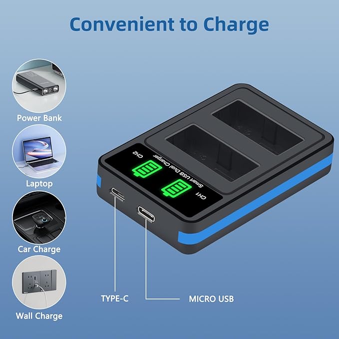 BLN-1 Battery 2 Pack and Dual Charger for Olympus BLN-1, BCN-1 and Olympus OM-D E-M1, OM-D E-M5, Pen E-P5 E-M5 MKII, Pen-F, Pen E-P5, HLD-6 Camera