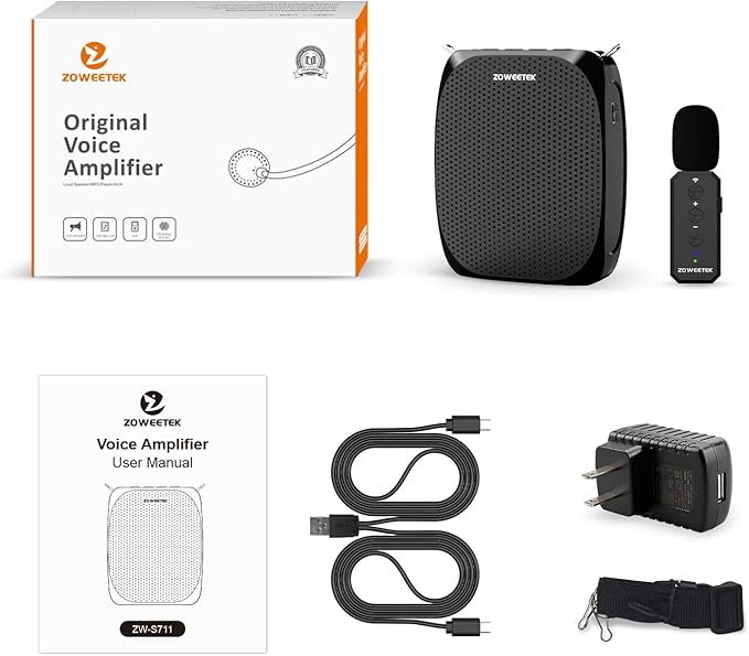 ZOWEETEK Voice Amplifier with Wireless Lavalier Microphone for Teachers, Teacher Mic with Speakers, Wireless Clip On Microphone System for Speech, Meeting, Classroom, Yoga, Mini Megaphone, 2026 New