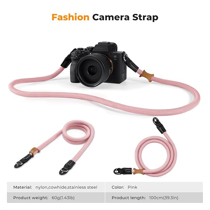 K&F CONCEPT Camera Neck Strap,100cm Nylon Rope Camera Shoulder Strap with O-ring for DSLR Camera