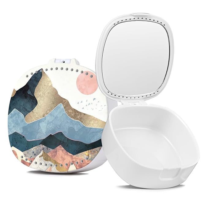 Retainer and Mouth Guard Case With Mirror and Ventilation Holes - Orthodontic Aligner, Denture, Night Guard - Setting Sun