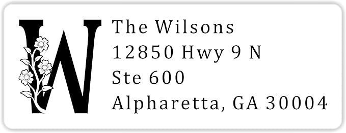 White Home Address Labels - Personalized Return Address Stickers, Custom Printed Mailing Labels for Envelopes, Packages, Wedding, Business (Floral Initial)