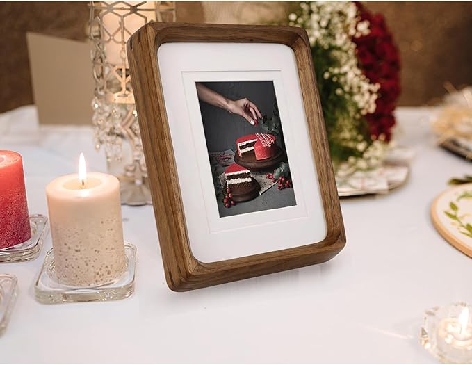 Moudra Handcrafted Solid Wood Picture Frame with Mat for Wall or Tabletop Display, Perfect for Photos and Artwork. (Walnut, 3"x4" matted to 2"x3")