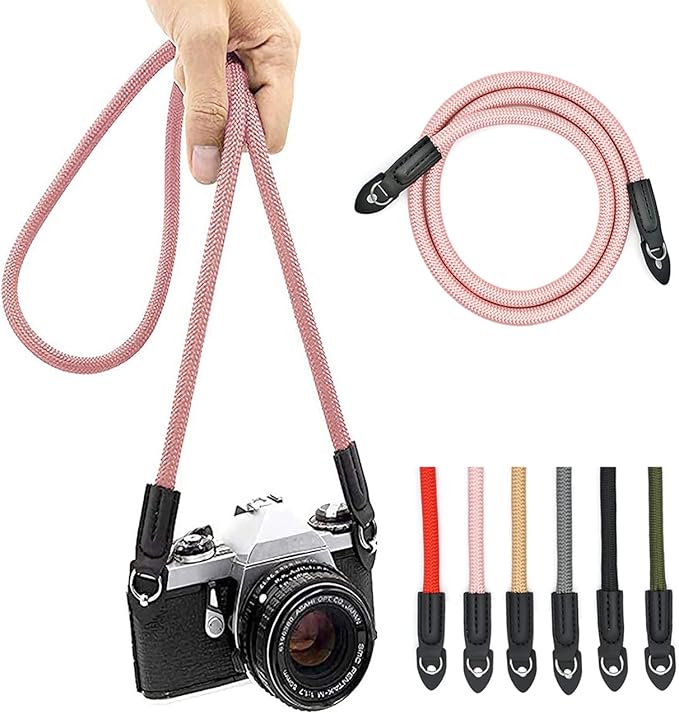 Camera Strap Vintage 100cm Nylon Climbing Rope Camera Neck Shoulder Strap for Micro Single and DSLR Camera(Rose Gold)
