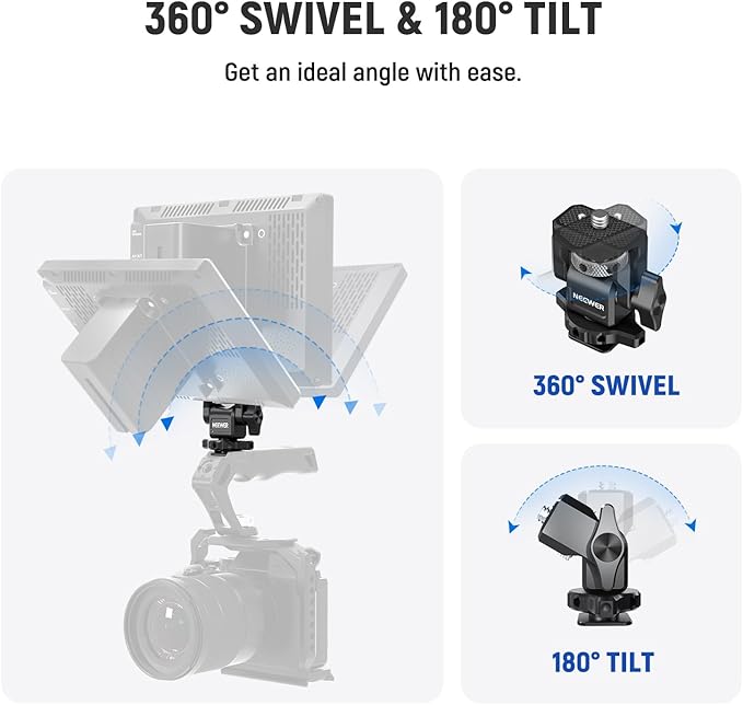 NEEWER Cold Shoe Camera Monitor Mount with Anti Twist 1/4" Screw Compatible with Atomos Ninja V, 5" & 7" Field Monitor, 360° Swivel 180° Tilt with Adjustable Damping, MA006