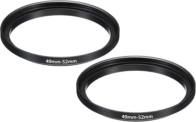 PATIKIL 49mm-52mm Metal Step Up Ring, 2 Pack Camera Lens Filter Adapter Ring Aluminum Filter Adapter Ring for Camera Lenses Hood, Black