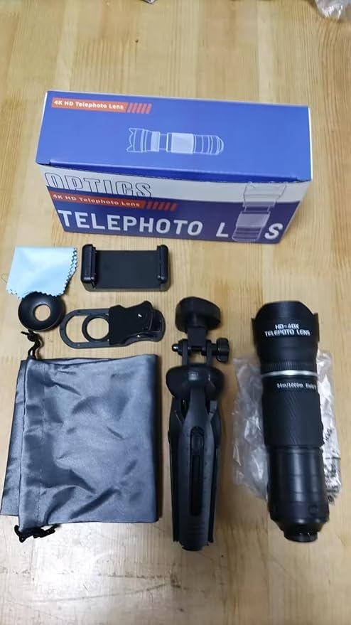 Andoer 40X Zoom Lens with Tripod Phone Telephoto Lens Phone Telescope Phone Camera Lens for Hiking Camping Wildlife Observation Moon Sports Game Concert Watching