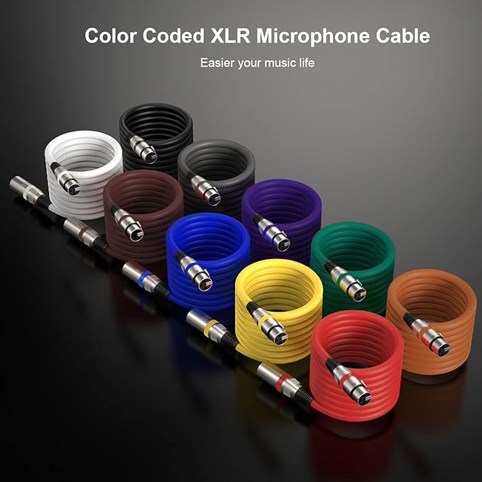 EBXYA XLR Cable 3ft 10 Color Packs- XLR Male to Female, Microphone Stage Patch Cords