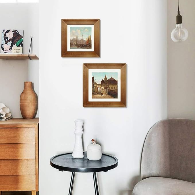 10x10 Wooden Picture Frames, Rustic Square Photo Frame Made of Solid Wood and Plexiglass for Wall Hanging and Table Standing (Brown)