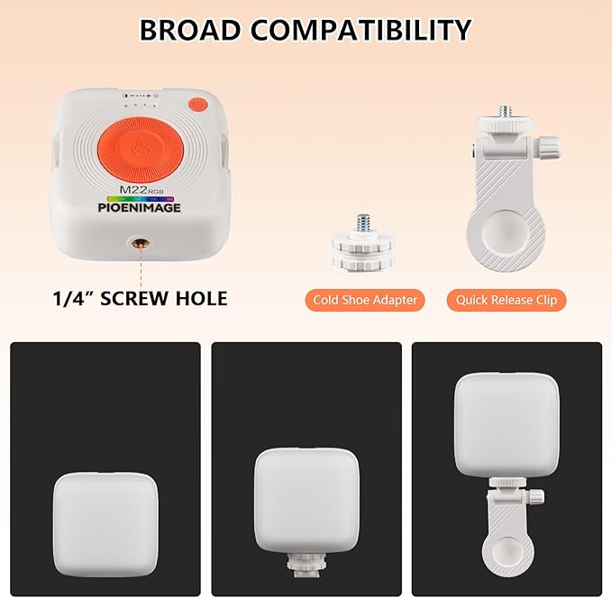 RGB Video Lights, Portable Camera Lights, LED Camera Light with Quick Release Cold Shoe Adapter and Clip, RGB Small Lamp, 3000-9000K 360° Full Color Photography Lighting for Camera, White