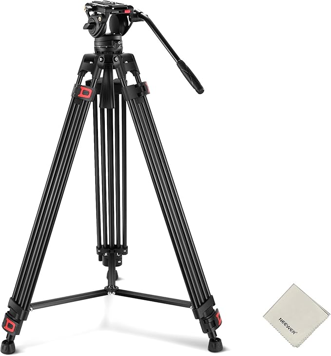 NEEWER 74" Video Tripod with Fluid Head & Damping Control, Aluminum Heavy Duty Camera Stand Professional with QR Plate for DSLR Camcorders for Video Recording, Cleaning Cloth, Max Load 17.6 lbs, TP74