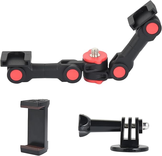 UTEBIT Dual Cold Shoe Mount, Extension Bar Universal Cold Shoe Adapter with Phone Holder Mount, 1/4" Thread Holes Cold Shoe Mount for Microphone,Led Video Light, Audio Recorder Monitors