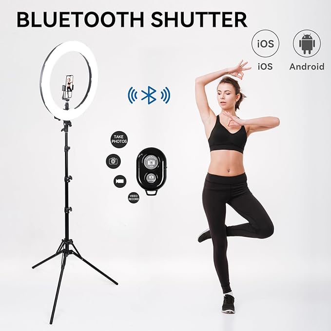 Ring Light Kit 18 "/ 45cm 55W 5500k dimmable LED Light, 70inch Foldable Stand, Phone Clip, Short Video, Studio Video Photography Lighting, Spot Lights，Selfie and Live Streaming Available