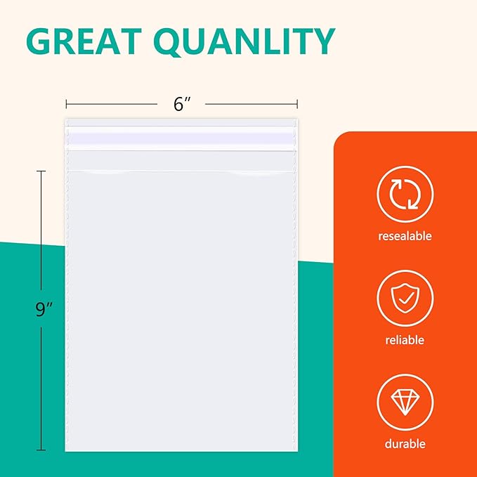 iMailer - 1000 Pcs - 6" x 9" Clear Plastic Cellophane Bags - Resealable Self Sealing Cello Bags for A7 A8 A9 Cards & Envelopes, Photo, Prints, Candies