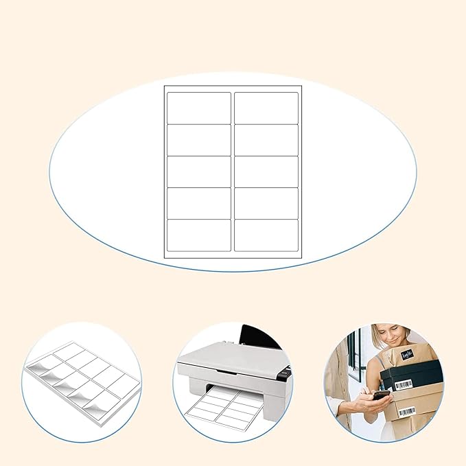 2” x 4” (300 Labels) Shipping Mailing Labels, Printable White Sticker Label for Laser Inkjet Printer, Permanent Adhesive Mailing Address Labels for Packages Envelopes (30 Sheets)
