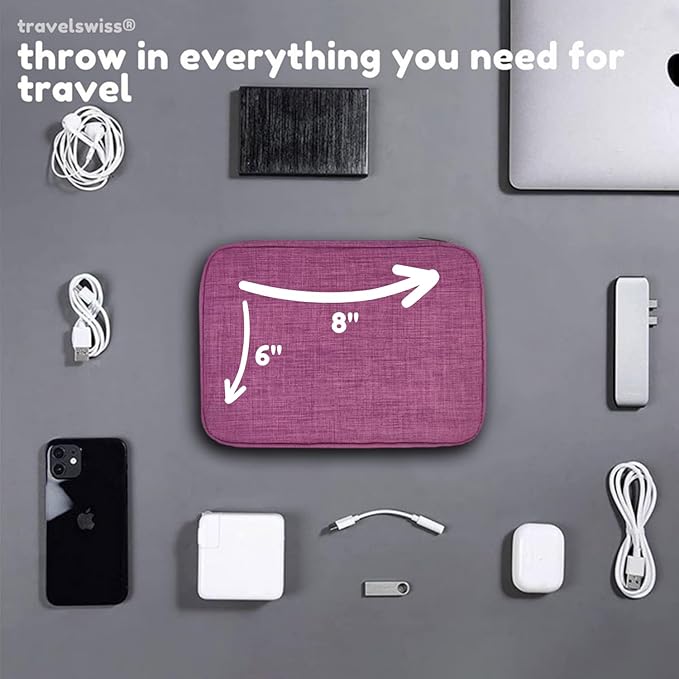 Travel Case Carry Pouch Electronic Accessories Organizer Portable Waterproof Double Layers All-in-One Storage Bag for Power Bank USB Cable Mouse Cords Charger Phone Earphone Flash Drive Fuchsia