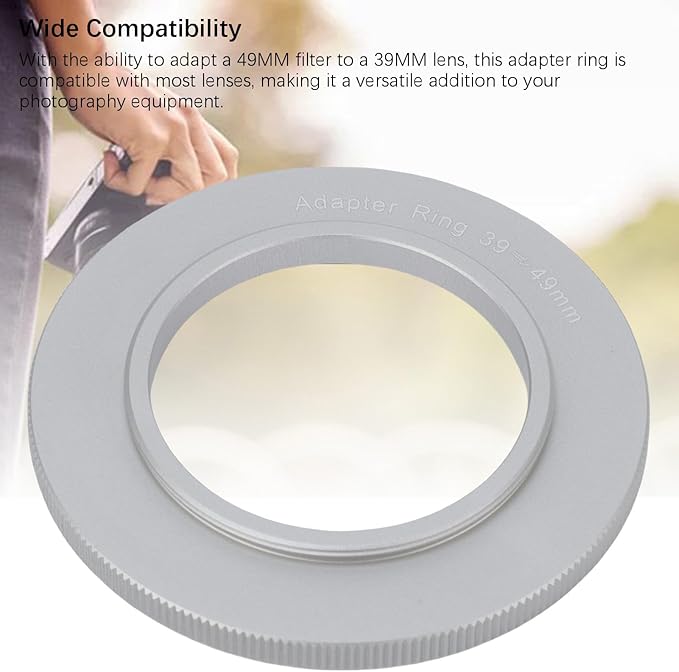 Filter Step Down Ring, 49mm Filter to 39mm Camera Stepping Down Lens Filters Adapter Silver Aluminum Alloy Ring Accessory