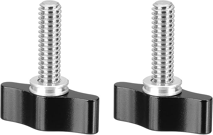 PATIKIL Clamping Screw Knob 1/4" x 1.38", 2Pcs Aluminum Alloy t Shaped Camera Thumb Screws for DSLR Flash Bracket Light Stand Adapter Action Sports Camera Mounting System, Black