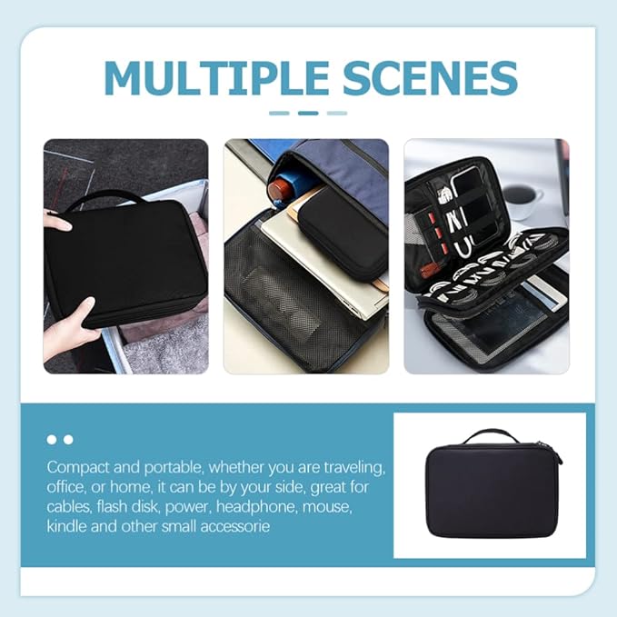 Milisten Electronic Accessories Case Double Layer Travel Tech Organizer Portable Storage Bag for Usb Cables Chargers Power Bank 9.25X6.69X3.14 Inches