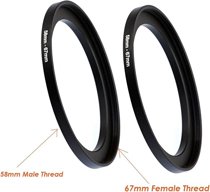 (2-Pcs) 58-67MM Step-Up Ring Adapter, 58mm to 67mm Step Up Filter Ring, 58 mm Male 67 mm Female Stepping Up Ring for DSLR Camera Lens and ND UV CPL Infrared Filter
