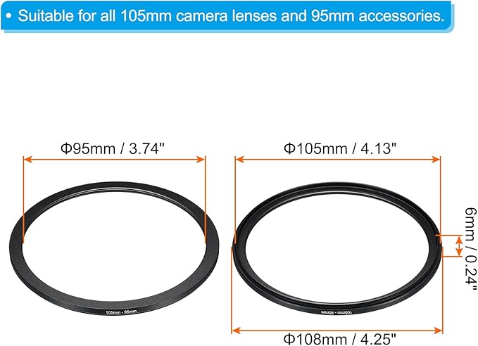 PATIKIL 105mm-95mm Metal Step Down Ring, Camera Lens Filter Adapter Ring Aluminum Filter Adapter Ring for Camera Lenses Hood, Black