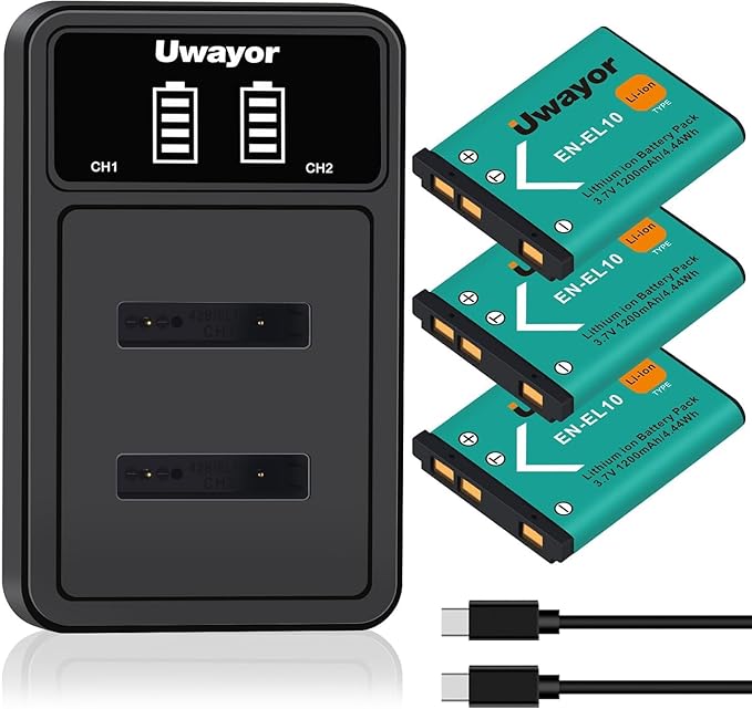 3 Pack Battery and 18W Fast Charger Replacement for EN-EL10, LI-42B LI-40B, FNP-45/45A/45B/45S, KLIC-7006 K7006, CNP-80 CNP82, D-Li63, Compatible with Nikon S60 S80 S510 S520 S600 S700 S4000 Cameras